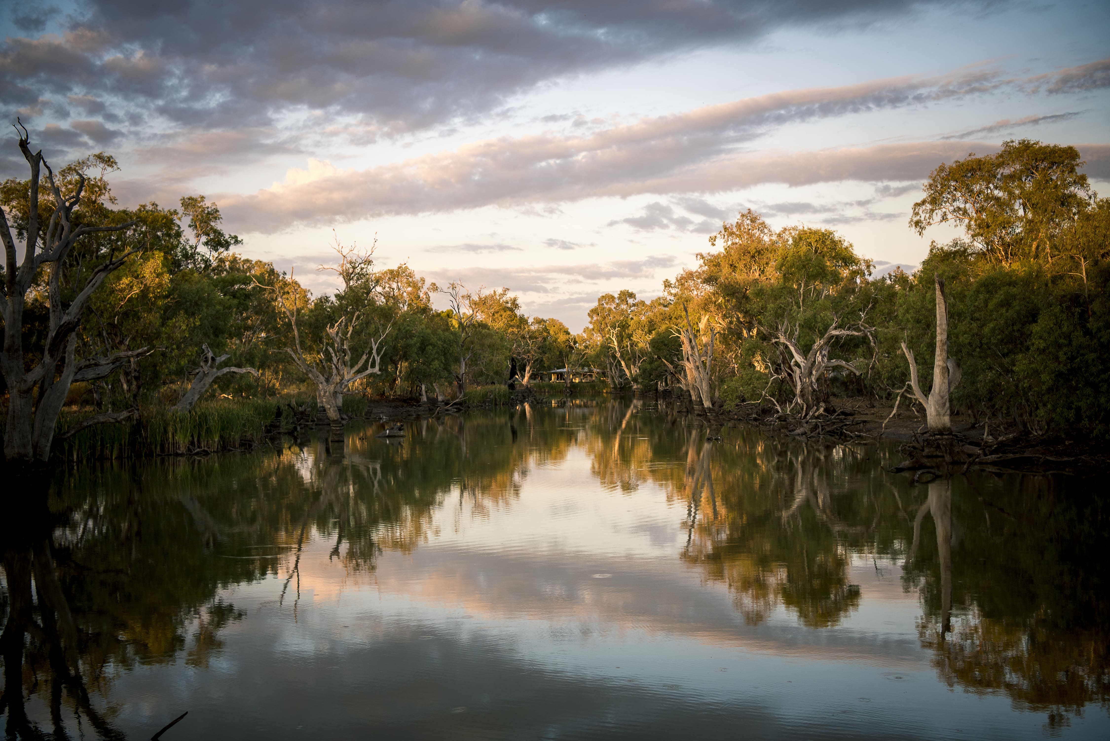 View of water lake by sunset 