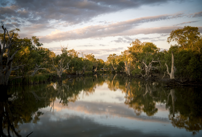 View of water lake by sunset 