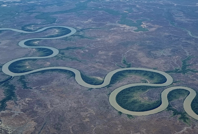 Aerial photo of a winding river in the Northern Territory