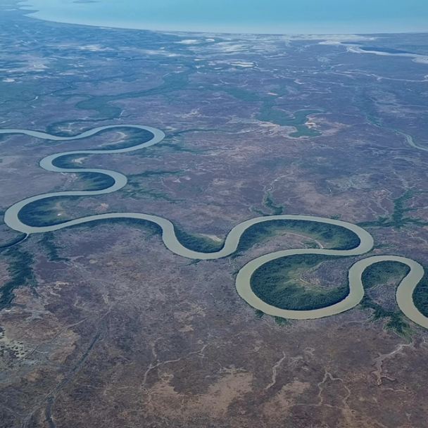 Aerial photo of a winding river in the Northern Territory